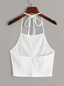 SHEIN EZwear Top halter unicolor tejido de canalé - Blanco - Ver 2
