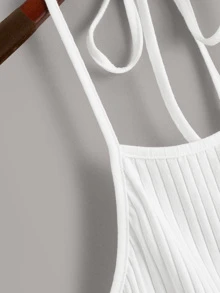 SHEIN EZwear Top halter unicolor tejido de canalé - Blanco - Ver 4