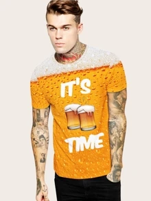 Manfinity Men T-Shirts Fit Crew Neck Short Sleeve Graphic Tee Beer Casual Party Tops Summer Polyester - Mustard Yellow - View 3