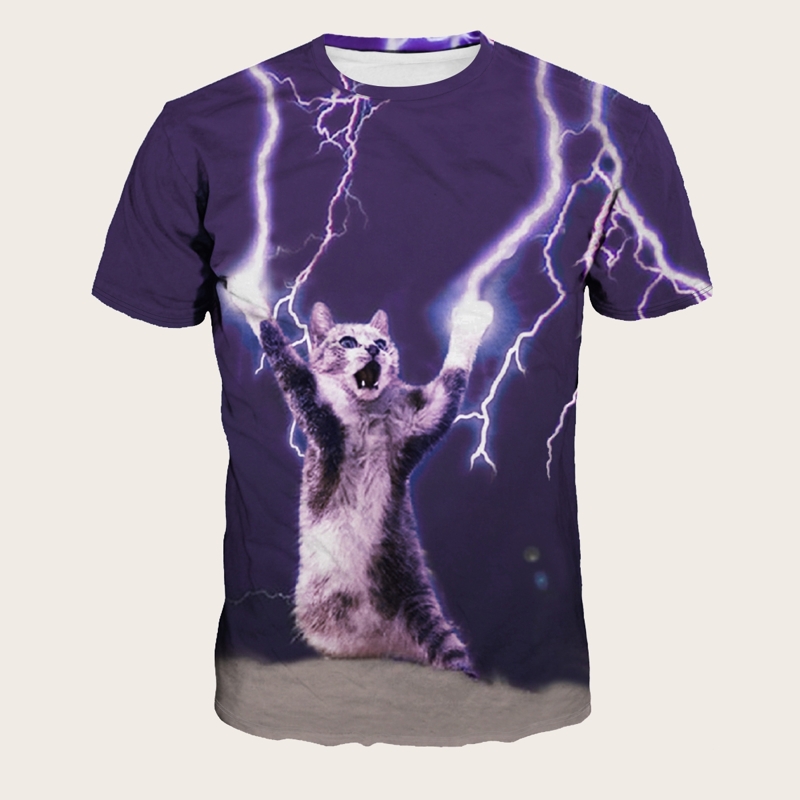 

Guys Cat Print Tee, Purple