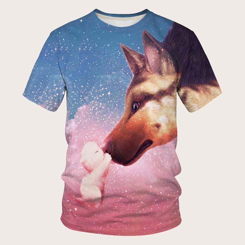 

Guys Galaxy & Dog Print Tee, Multicolor