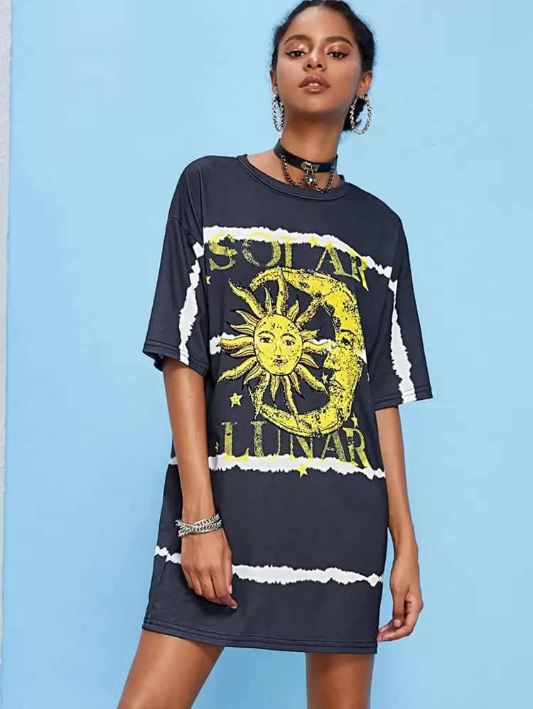 sun and moon t shirt dress