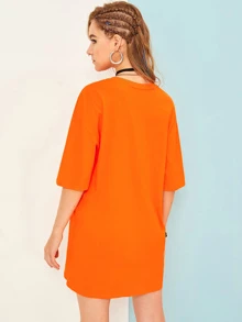 Pop Art Print Tee Dress - Orange - View 2