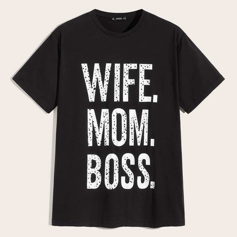 

Guys Slogan Print Top, Black