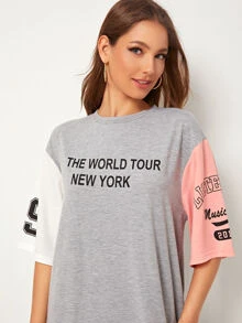 Mulvari Colour-block Sleeve Varsity Print Tee Dress - Light Grey - View 5