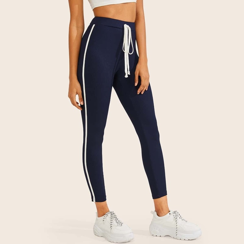 

Drawstring Waist Tape Side Crop Leggings, Navy