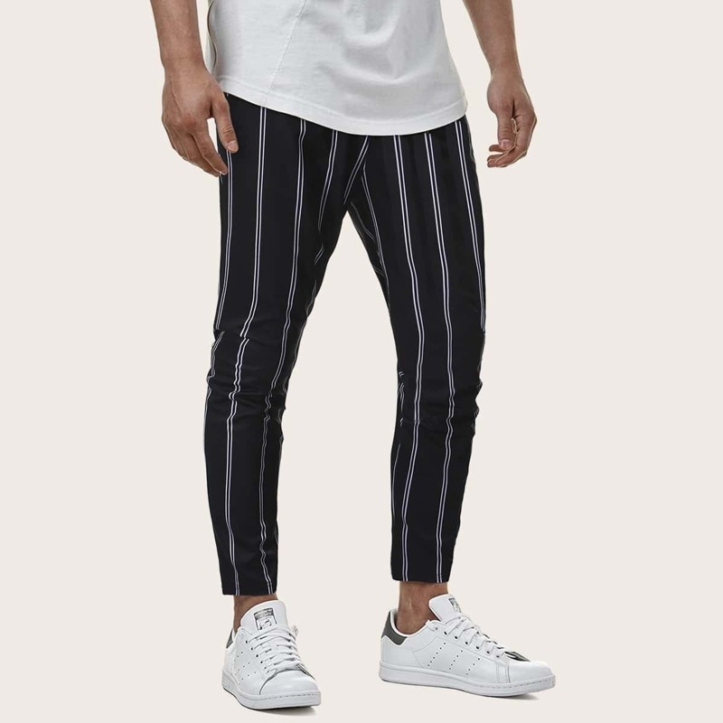

Guys Button Waist Striped Pants, Black