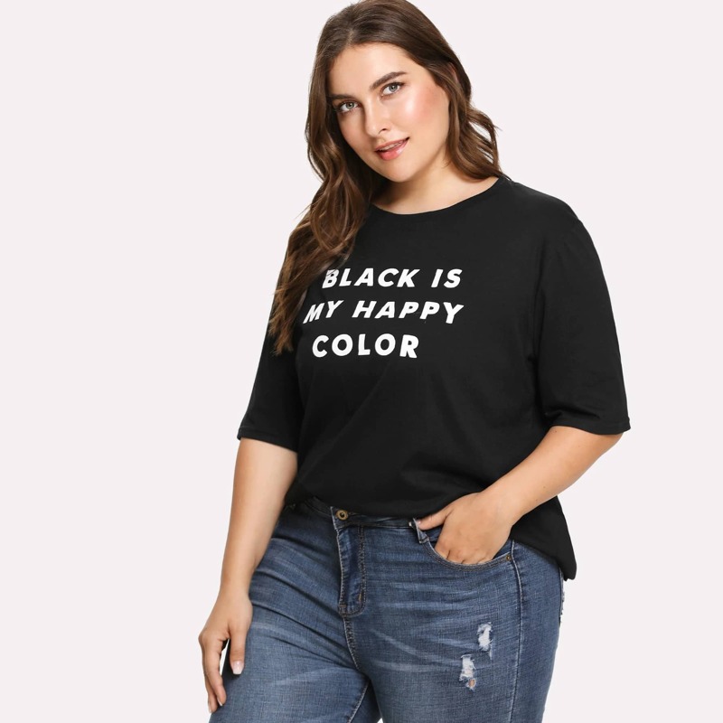 

Plus Letter Print T-shirt, Black