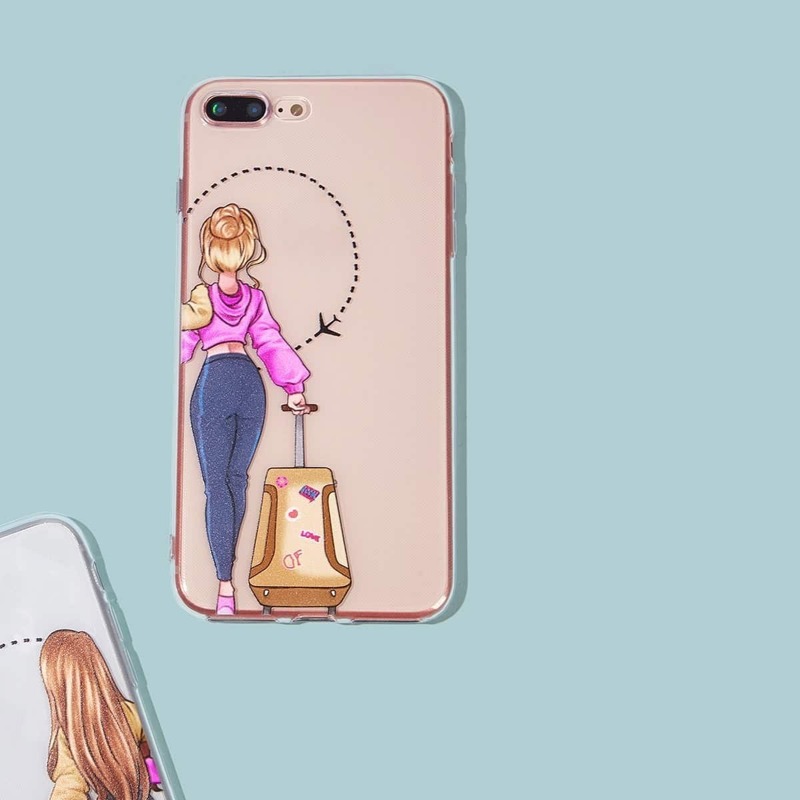 

Transparent Girl Print Couple iPhone Case 1pc