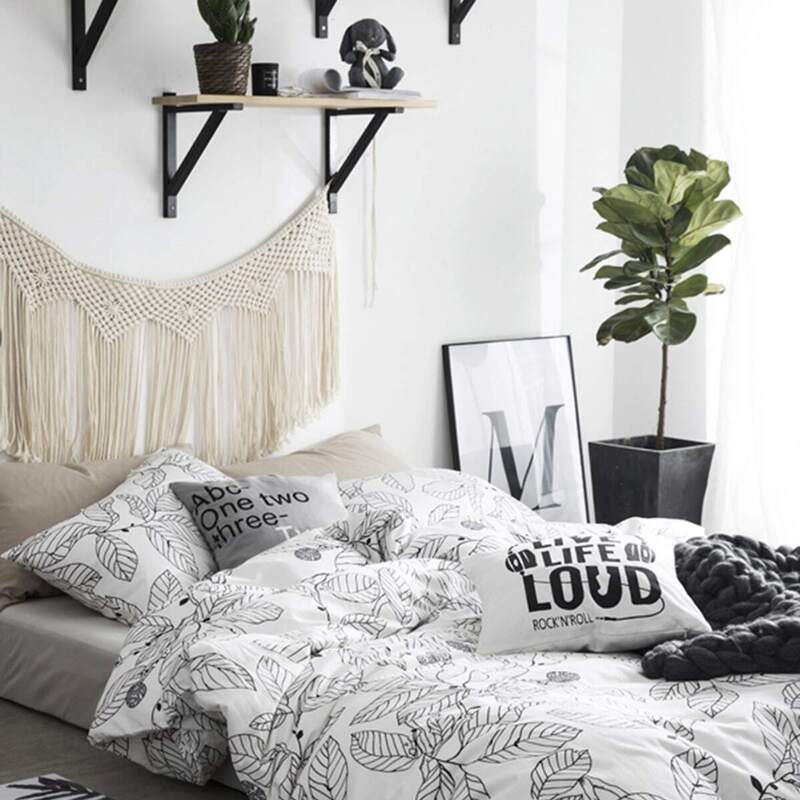 

Leaf Print Sheet Set, Black and white