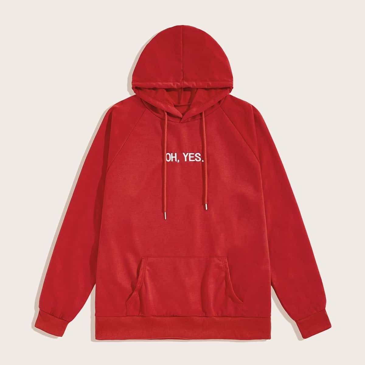 

Guys Letter Embroidered Drawstring Hooded Sweatshirt, Red