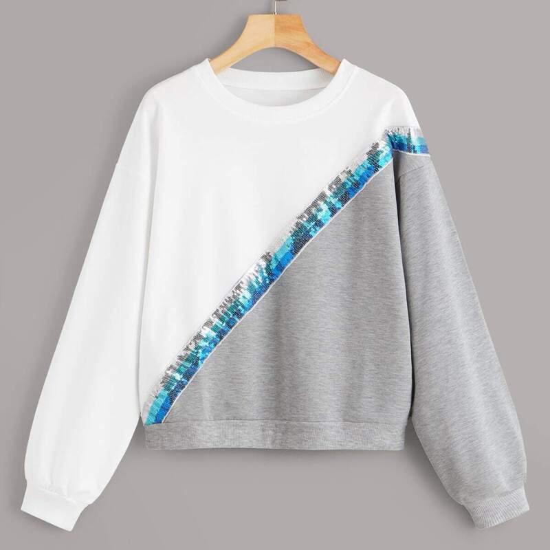 

Cut And Sew Contrast Sequin Sweatshirt, Multicolor