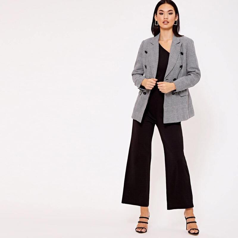 

Check Double Breasted Blazer, Grey