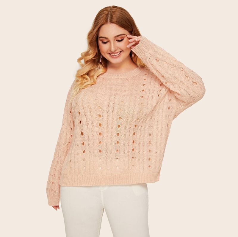 

Plus Pointelle Knit Drop Shoulder Sweater, Pink