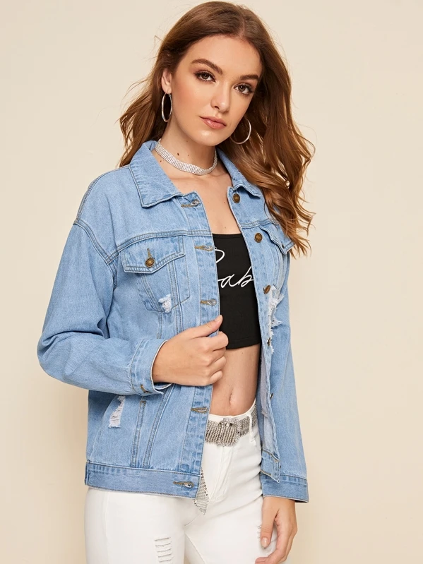 light wash ripped denim jacket