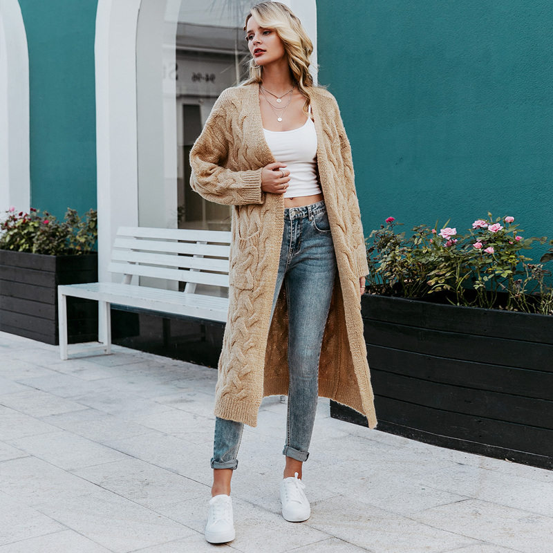 

Simplee Open Front Cable Knit Longline Sweater Cardigan, Khaki