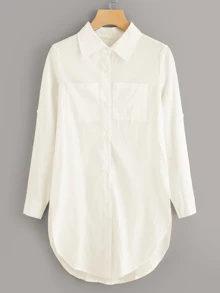 白色休閒口袋簡約襯衫 - 米色 - 查看 1