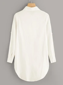 白色休閒口袋簡約襯衫 - 米色 - 查看 2