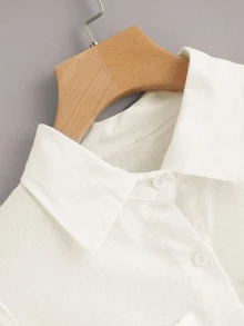 白色休閒口袋簡約襯衫 - 米色 - 查看 3