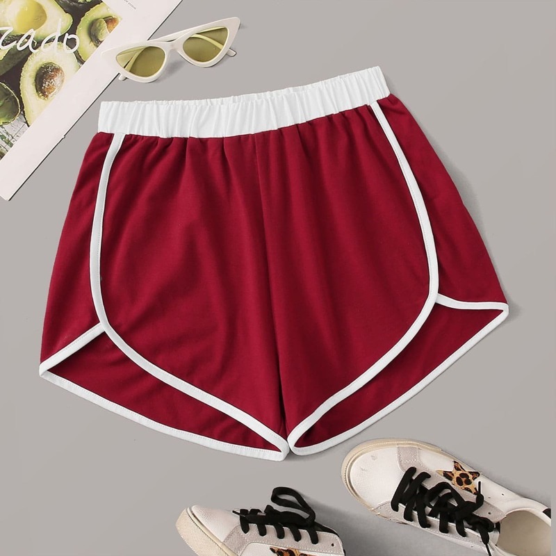 

Contrast Binding Elastic Waist Shorts, Red