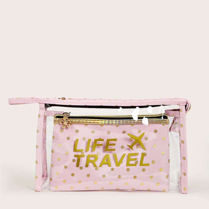 

Polka Dot Pattern Makeup Bag Set 2pcs, Pink