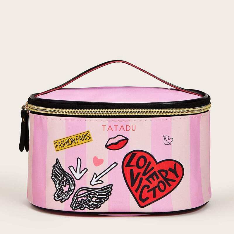 

Striped & Letter Pattern Makeup Bag, Multicolor