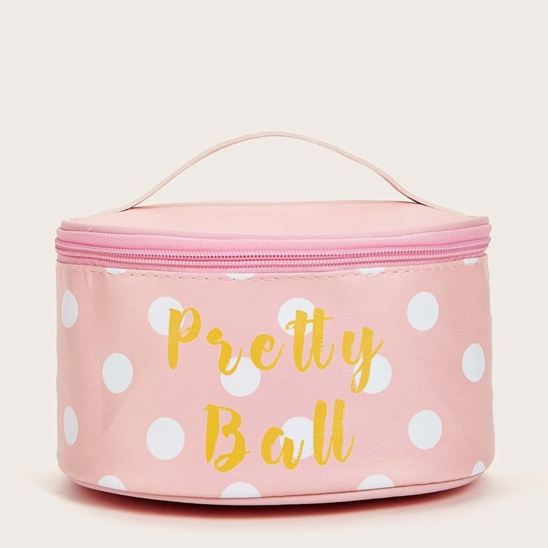 

Letter & Polka Dot Pattern Makeup Bag, Multicolor