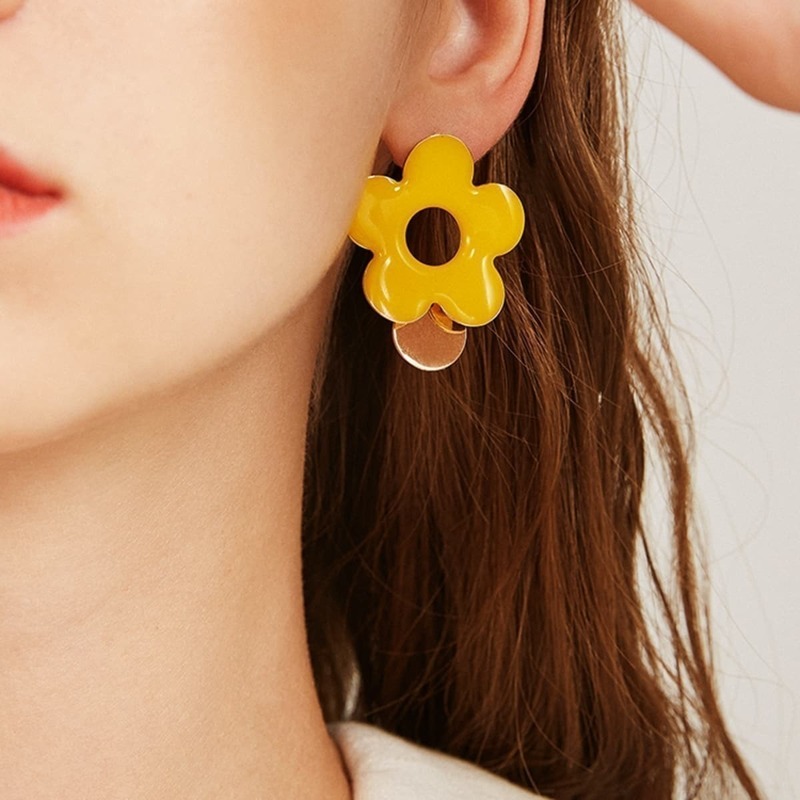 

Flower & Disc Decor Earrings 1pair, Multicolor