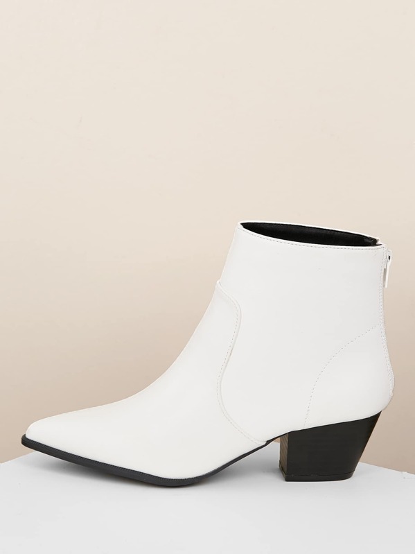 Pointy Toe Block Heel Back Zip Ankle Boots