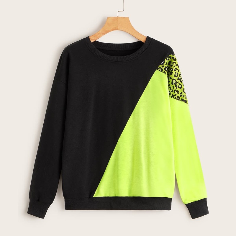 

Contrast Panel Leopard Print Sweatshirt, Multicolor
