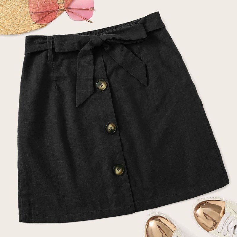

Buttoned Tie Front Skirt, Black