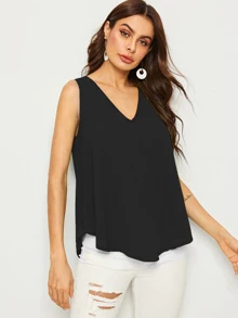 SHEIN Essnce Top bajo irregular escote V - Negro - Ver 5