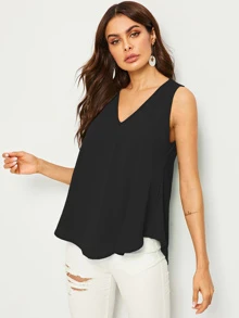 SHEIN Essnce Top bajo irregular escote V - Negro - Ver 1