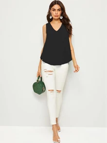 SHEIN Essnce Top bajo irregular escote V - Negro - Ver 3