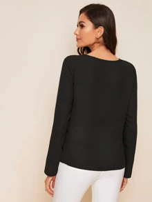 SHEIN Clasi Solid Mesh Insert Top - Black - View 2