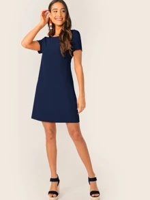 SHEIN Essnce Vestido túnico unicolor - Azul Marino - Ver 1