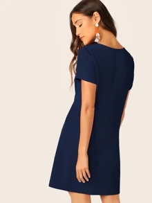 SHEIN Essnce Vestido túnico unicolor - Azul Marino - Ver 2