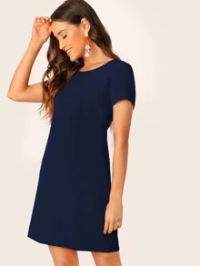 SHEIN Essnce Vestido túnico unicolor - Azul Marino - Ver 3