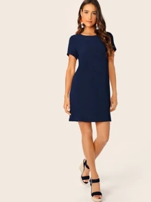 SHEIN Essnce Vestido túnico unicolor - Azul Marino - Ver 5