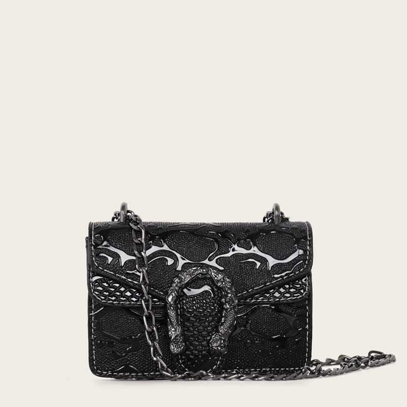 

Textured Flap Chain Crossbody Bag, Black