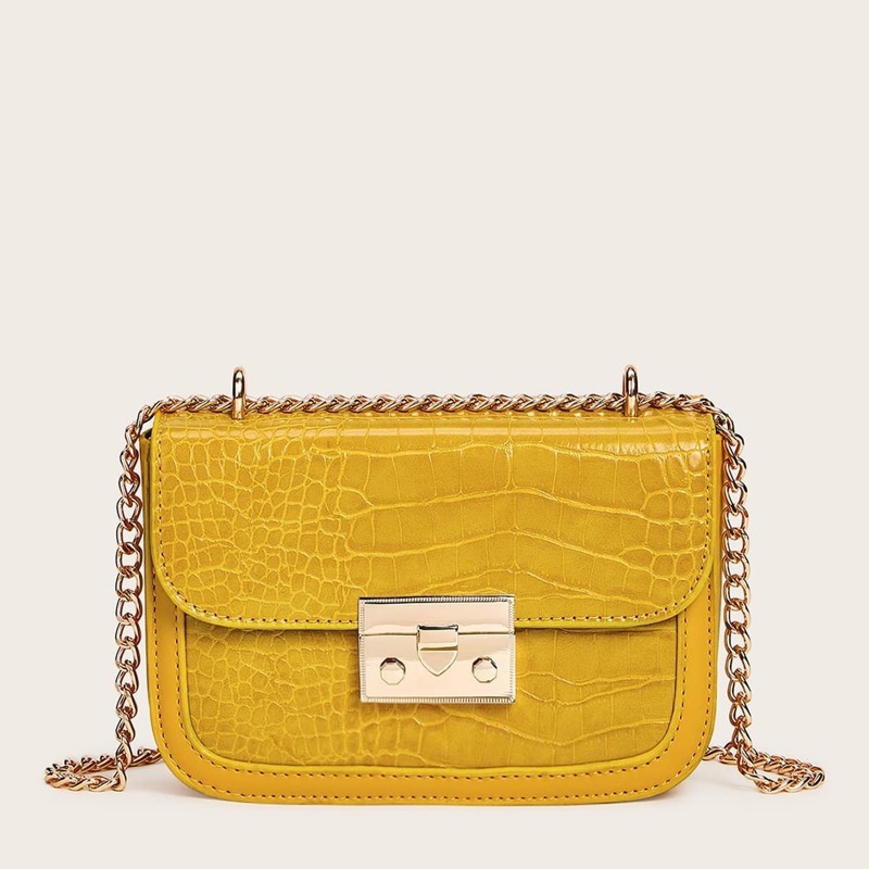 

Croc Embossed Flap Chain Bag, Yellow
