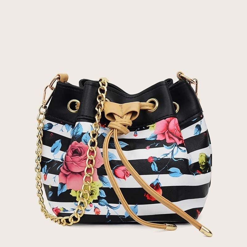 

Floral Print Bucket Bag With Chain Strap, Multicolor