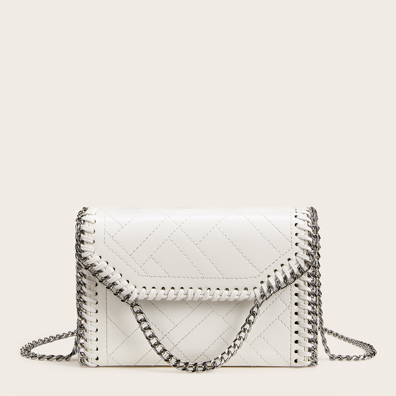 

Contrast Chain Decor Crossbody Bag, White
