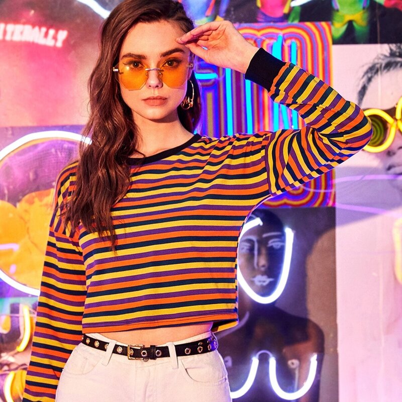 

Muti-stripe Drop Shoulder Tee, Multicolor