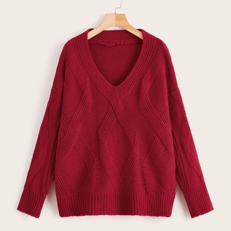 

Drop Shoulder V-neck Sweater, Red