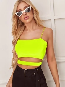 SHEIN Allurite Blusa corta de mujer con recorte - Amarillo - Ver 1