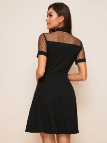 SHEIN Sweetheart Neck Dot Mesh Skater Dress - Black - View 2