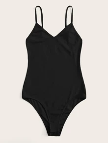 SHEIN Essnce bodysuits màu trơn màu đen Casual - màu đen - Xem 3