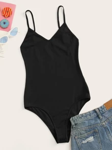 SHEIN Essnce bodysuits màu trơn màu đen Casual - màu đen - Xem 1