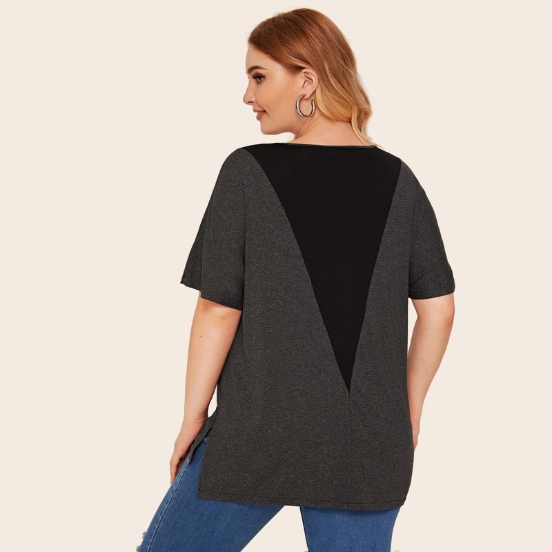 

Plus Colorblock High Low Tee, Grey